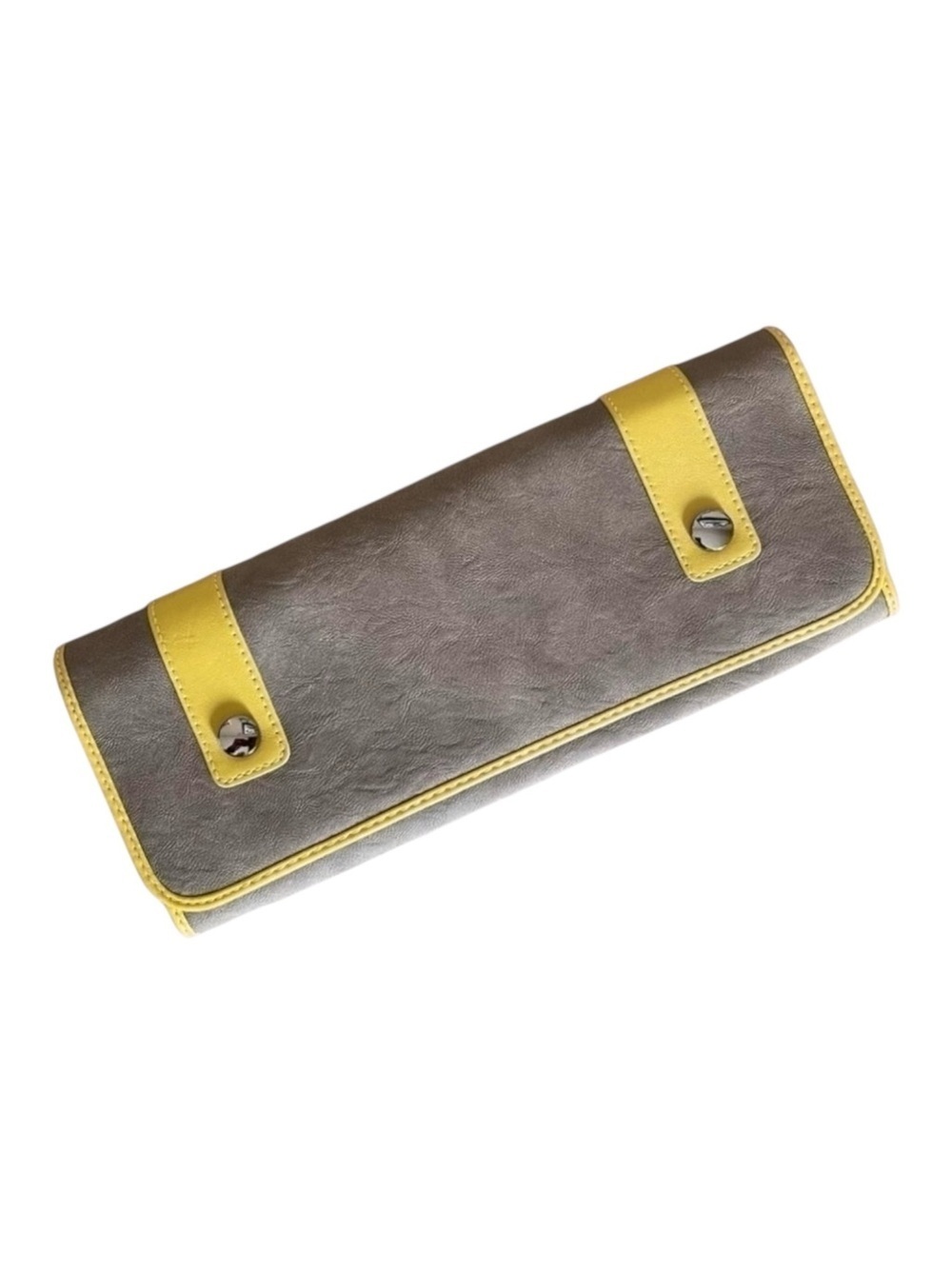 The Limited Fold Over Clutch Taupe Yellow Colorblock Faux Leather Wallet Bag NWT